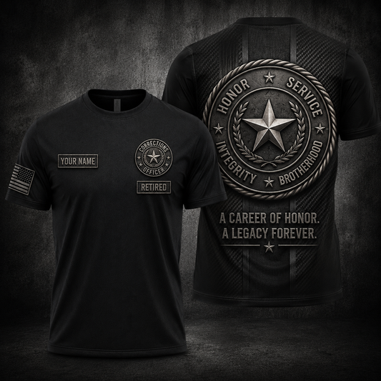 Custom Name Retired Corrections Officer 3D T-Shirt - Personalized Honor Service Integrity Gift