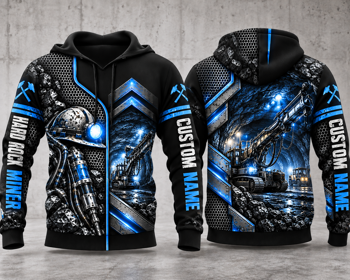 Personalized Hard Rock Mining 3D Hoodie - Underground Drilling Equipment Miner Hoodie