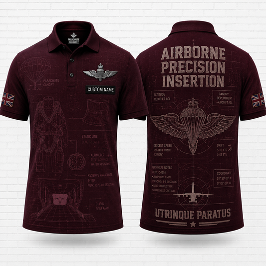British Army Parachute Regiment Blueprint Polo Shirt - Custom Name Airborne Military Gift