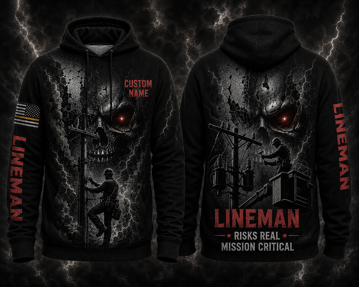 Custom Name Lineman Halloween Risk Is Real 3D Hoodie