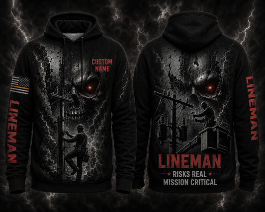 Custom Name Lineman Halloween Risk Is Real 3D Hoodie