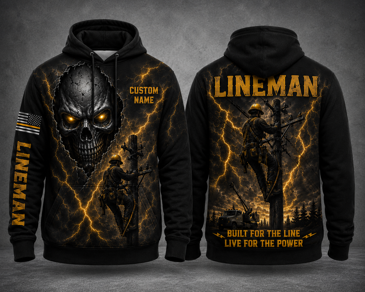 Custom Name Lineman Skull Halloween 3D Hoodie