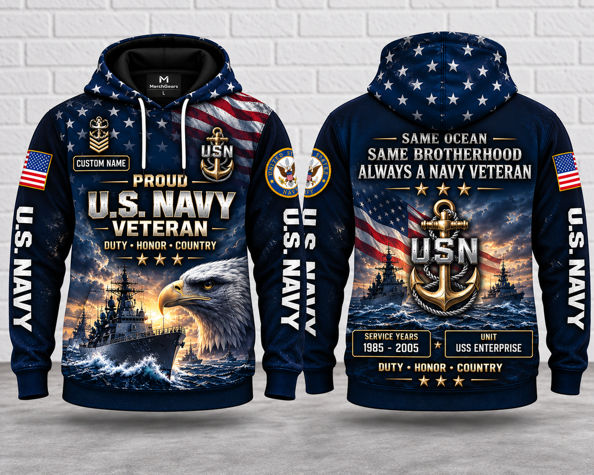 Personalized US Navy Veteran 3D Hoodie - Custom Name, Service Years & Unit