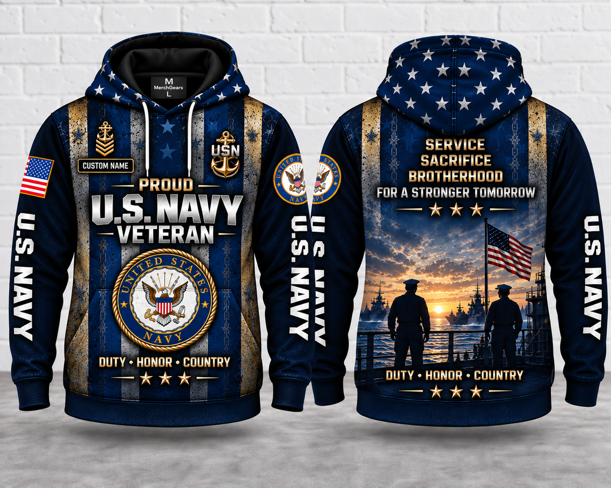 Personalized US Navy Veteran 3D Hoodie - Service, Sacrifice, Brotherhood