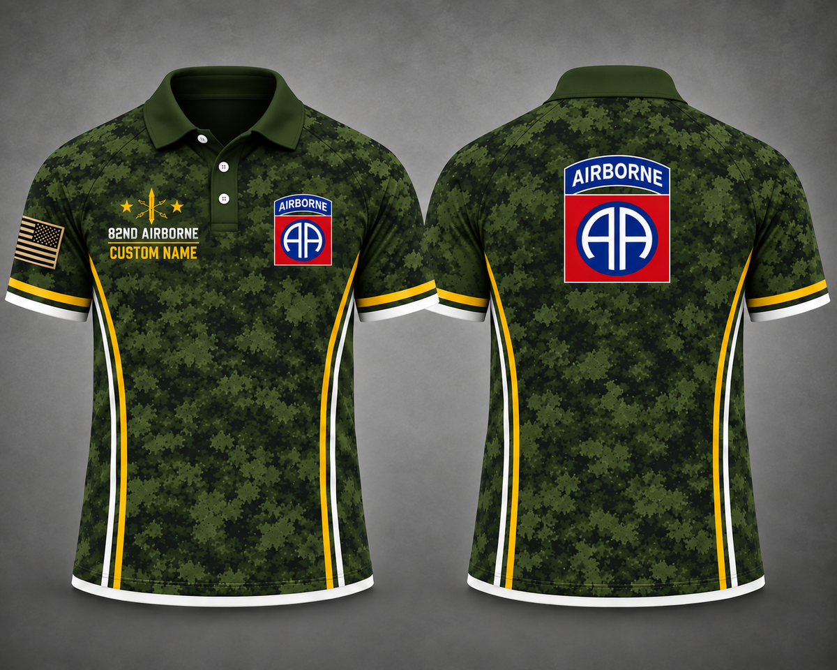Custom Name US Army 82nd Airborne Camo Polo Shirt