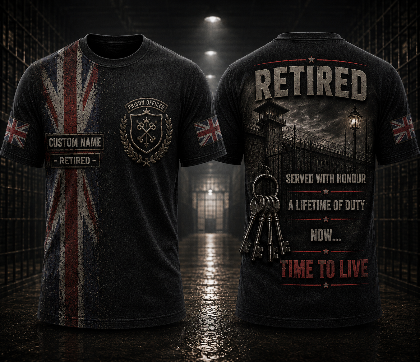 Retired UK Prison Officer 3D T-Shirt - Custom Name Correctional Officer Gift