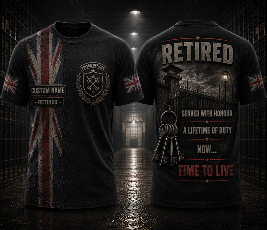 Retired UK Prison Officer 3D T-Shirt - Custom Name Correctional Officer Gift