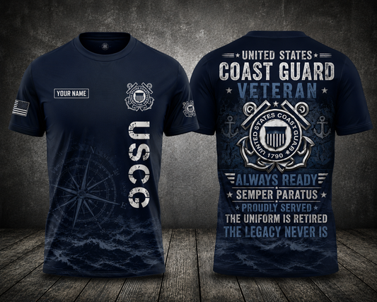 Custom Name US Coast Guard Veteran Always Ready Semper Paratus 3D T-Shirt