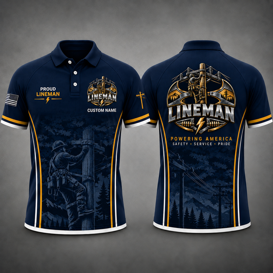 Custom Name Lineman Polo Shirt Powering America