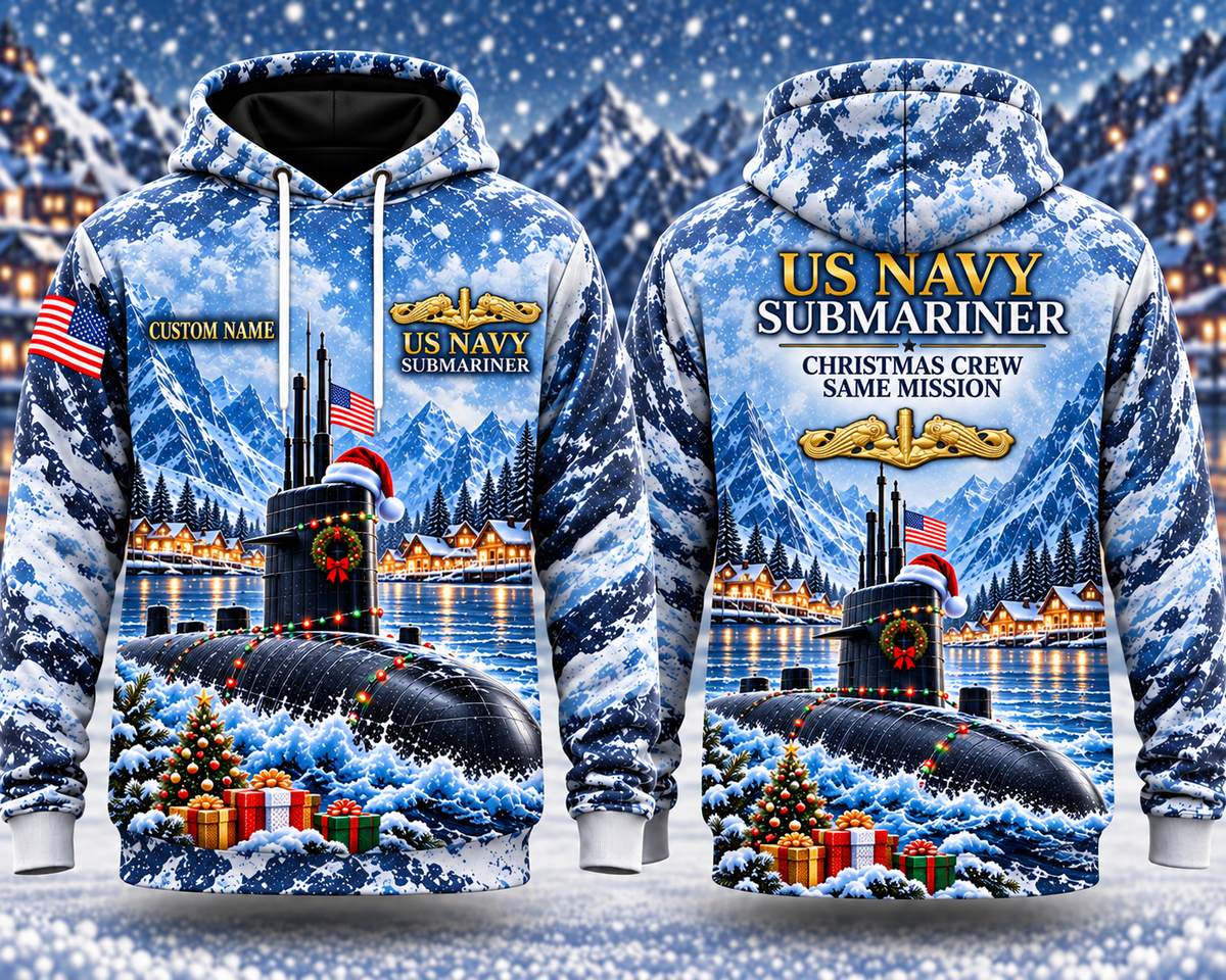 US Navy Submariner Christmas Custom Name 3D Hoodie - Christmas Crew Same Mission