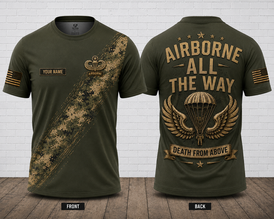 Custom Airborne All The Way 3D T-Shirt - Personalized Military Veteran Shirt