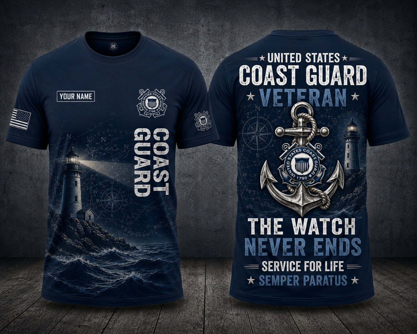 Custom Name US Coast Guard Veteran The Watch Never Ends 3D T-Shirt