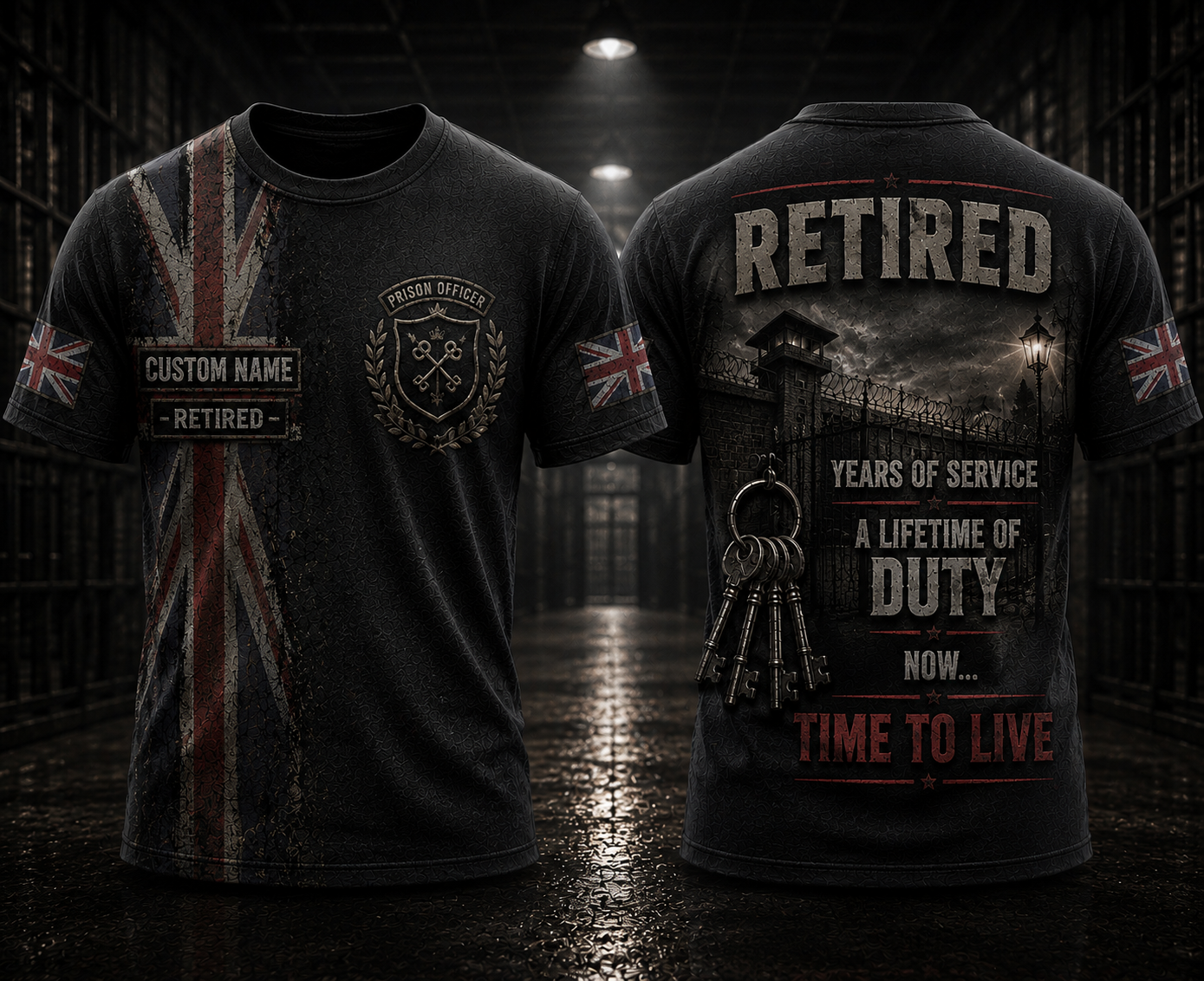 Retired UK Prison Officer 3D T-Shirt - Custom Name HM Prison Service Retirement Gift