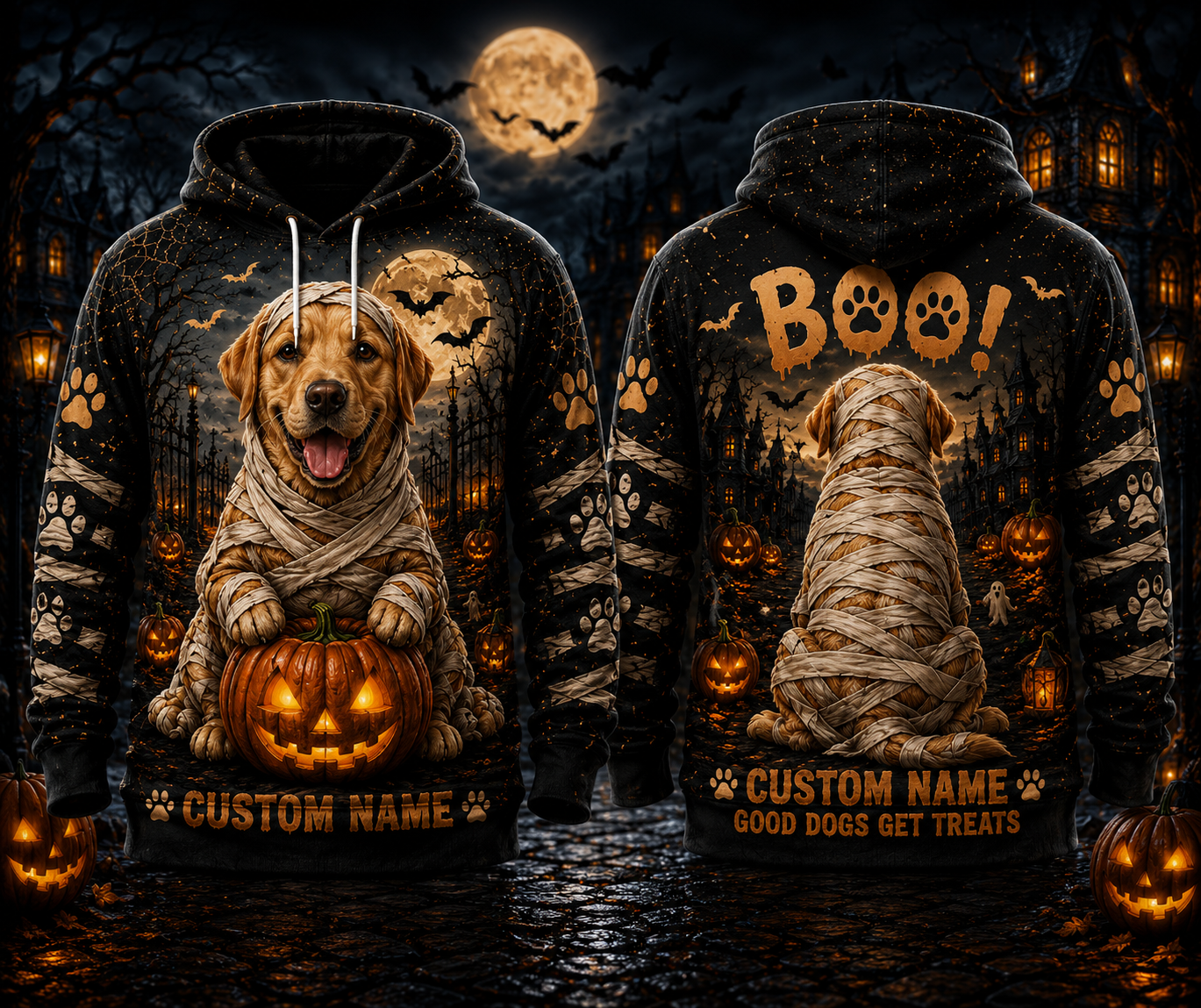 Custom Name Labrador Retriever Good Dogs Get Treats Halloween 3D Hoodie