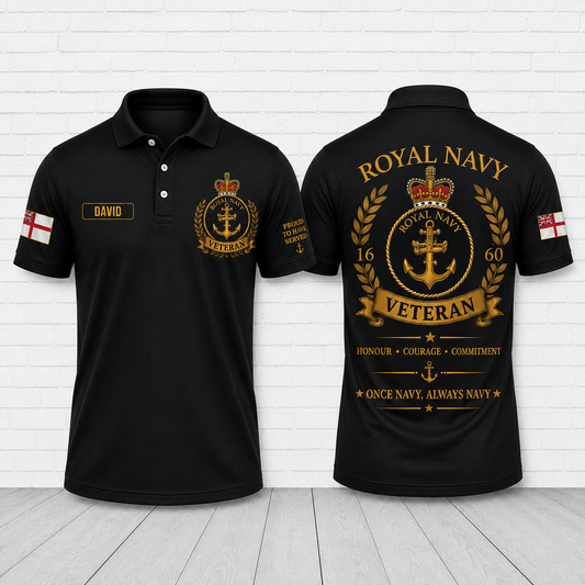 Royal Navy Veteran Polo Shirt - Personalized Name Military Veteran Gift for Royal Navy Veterans