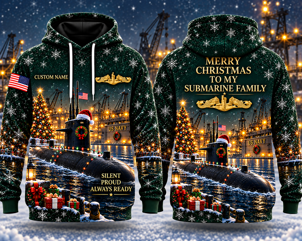 US Navy Submariner Christmas Custom Name 3D Hoodie - Silent Proud Always Ready