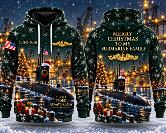 US Navy Submariner Christmas Custom Name 3D Hoodie - Silent Proud Always Ready