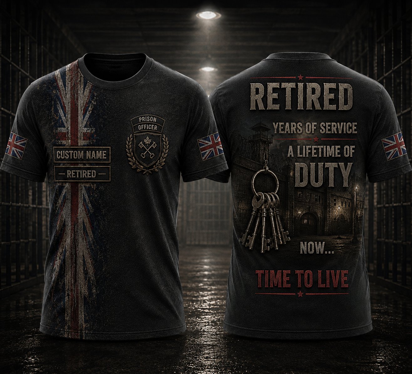 Retired UK Prison Officer 3D T-Shirt - Custom Name Retirement Gift for HM Prison Service