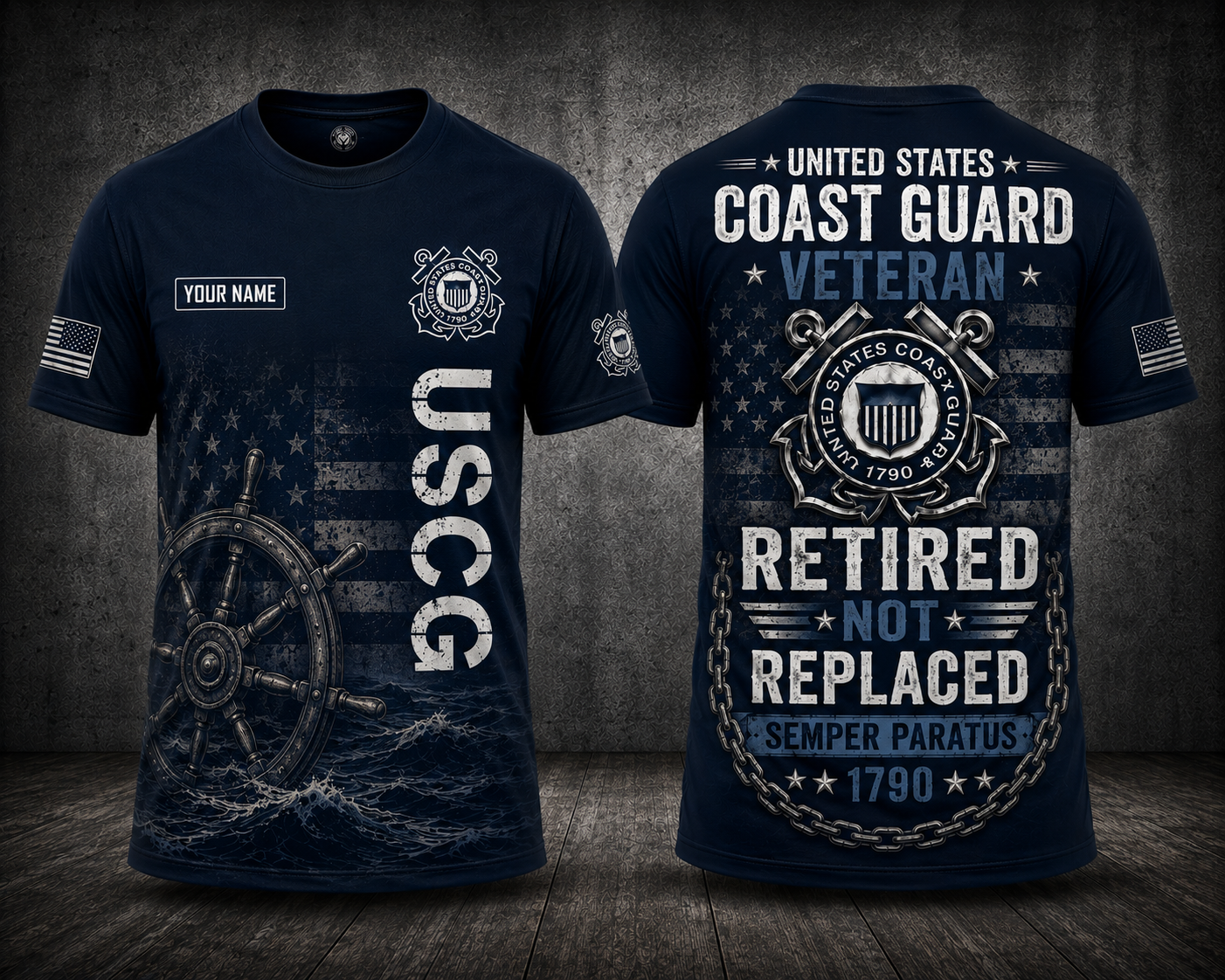 Custom Name US Coast Guard Veteran Retired Not Replaced 3D T-Shirt