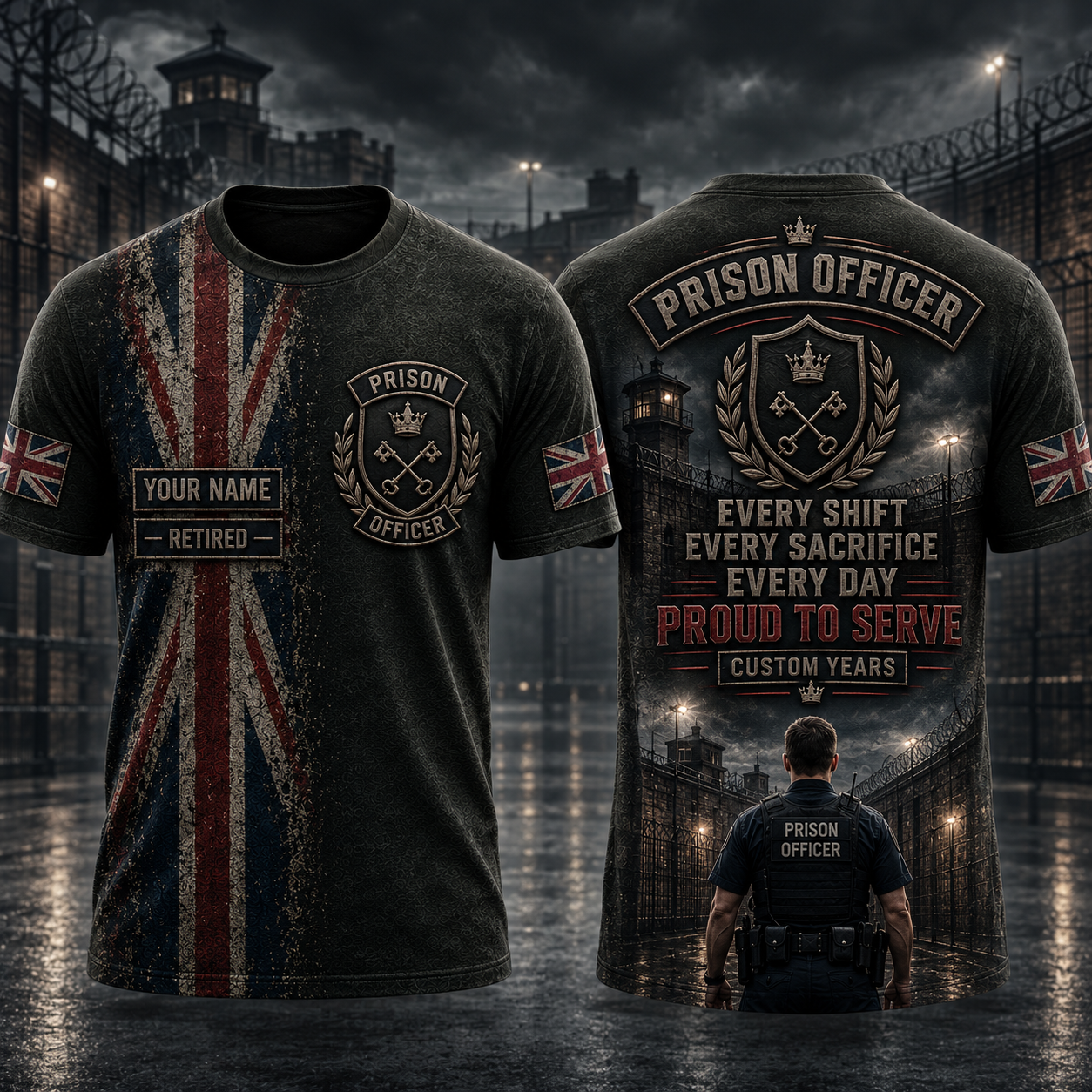 Custom Name UK Prison Officer 3D T-Shirt - Retired HM Prison Service Gift