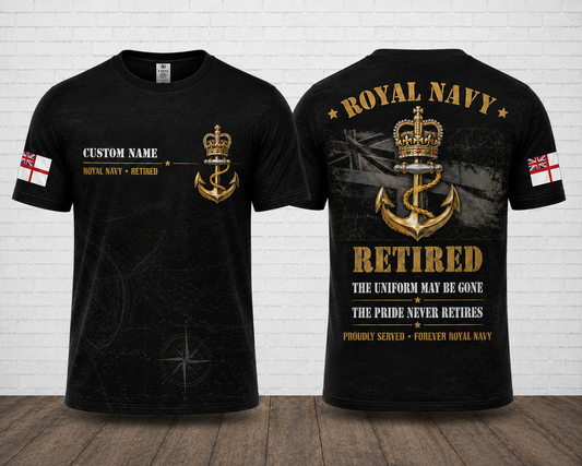 Custom Name Royal Navy Retired Veteran 3D T-Shirt
