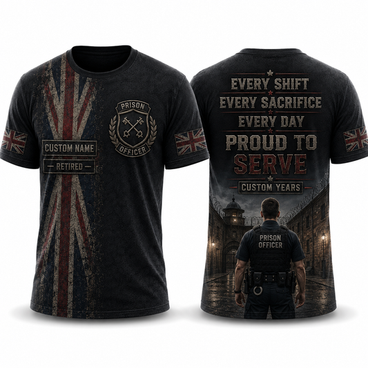Custom Name Retired UK Prison Officer 3D T-Shirt - HM Prison Service Retirement Gift