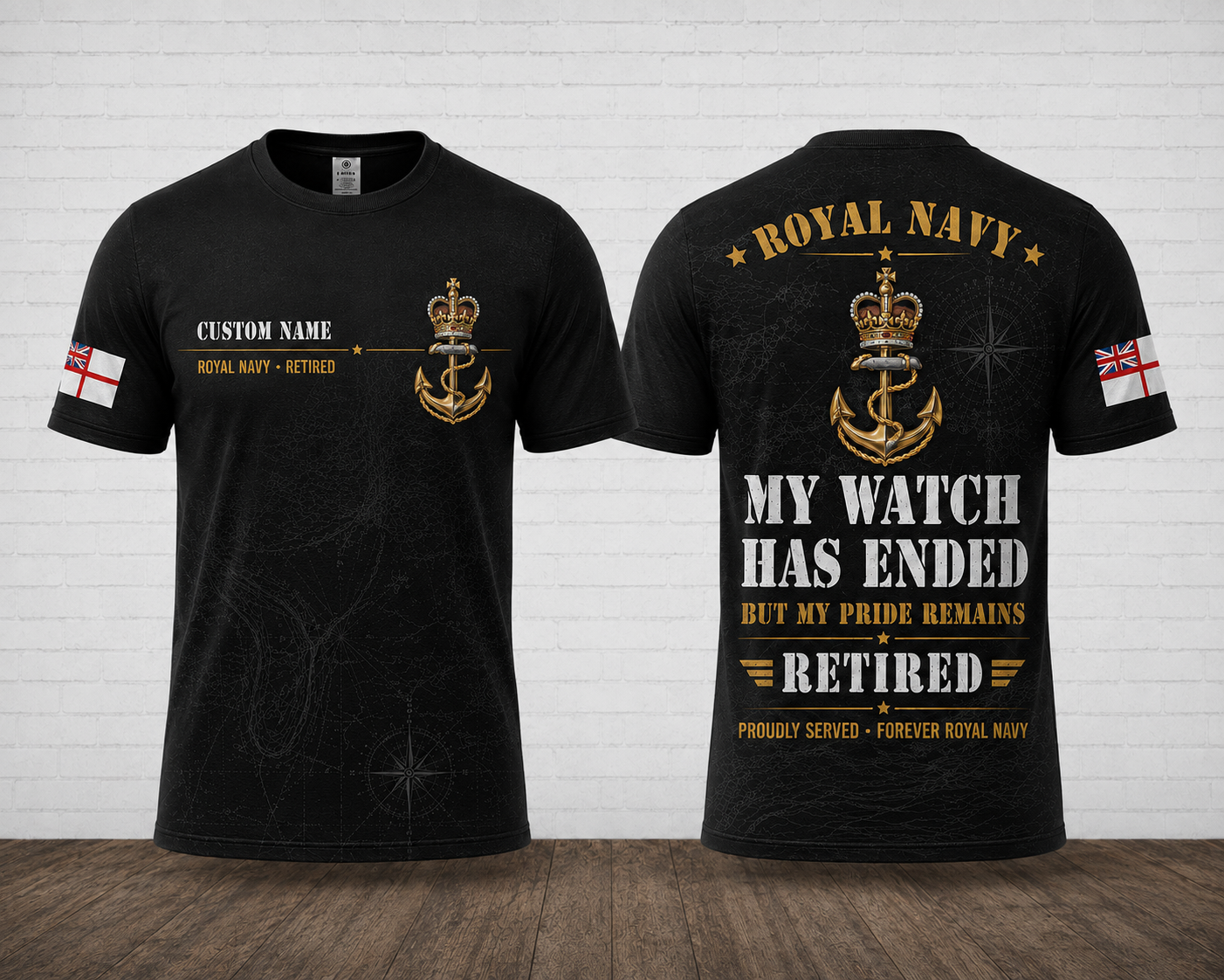 Custom Name Royal Navy Retired My Watch Has Ended 3D T-Shirt