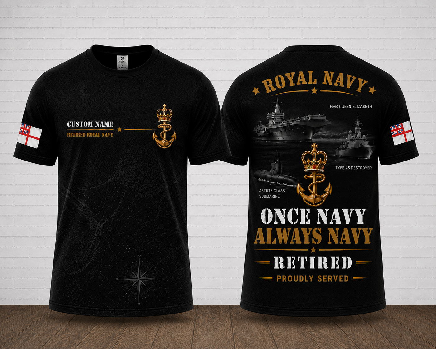 Custom Name Royal Navy Retired Once Navy Always Navy 3D T-Shirt