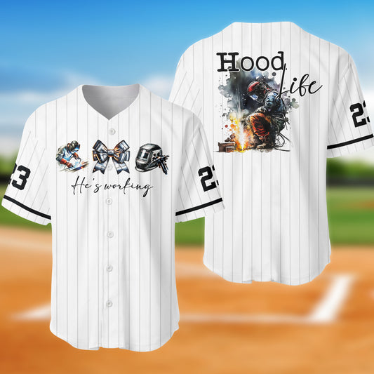 Custom Welder Apparel, Hood Life Welder Dad,  Father's Day Baseball Jersey