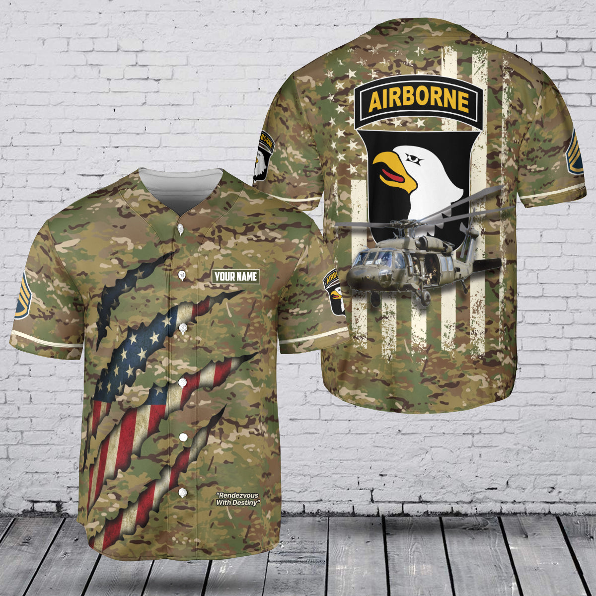 Custom Name & Rank 101st Airborne Division (Screaming Eagles) - UH 60 Black Hawk Baseball Jersey