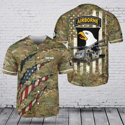 Custom Name & Rank 101st Airborne Division (Screaming Eagles) - UH 60 Black Hawk Baseball Jersey