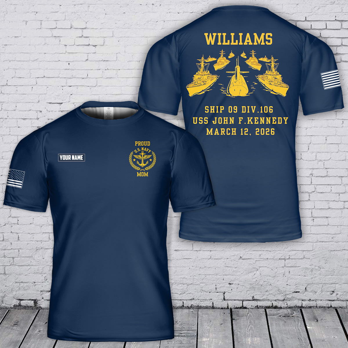 Custom Navy Mom with Ship Name 3D T-Shirt
