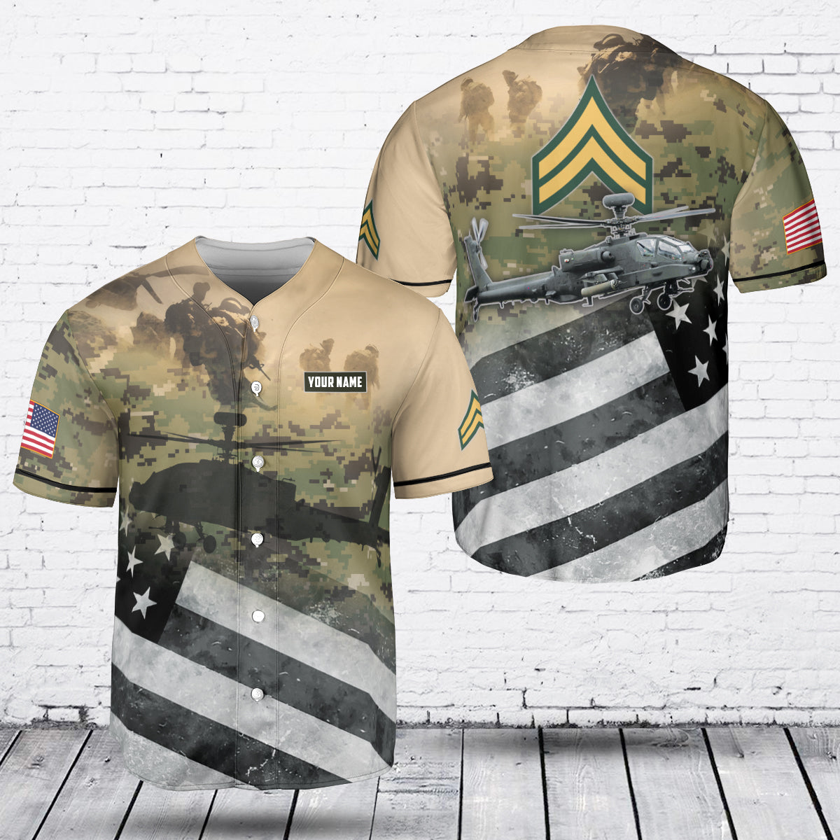 Custom Name & Rank U.S Army AH-64 Apache Baseball Jersey