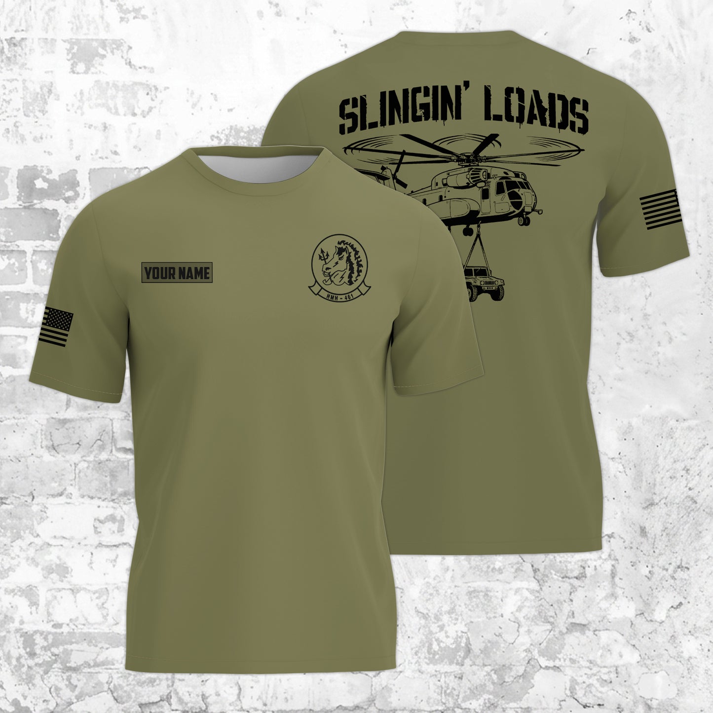 Custom Name US Military Sling Load King Stallion 3D T-shirt