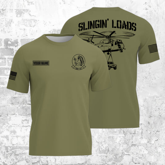 Custom Name US Military Sling Load King Stallion 3D T-shirt