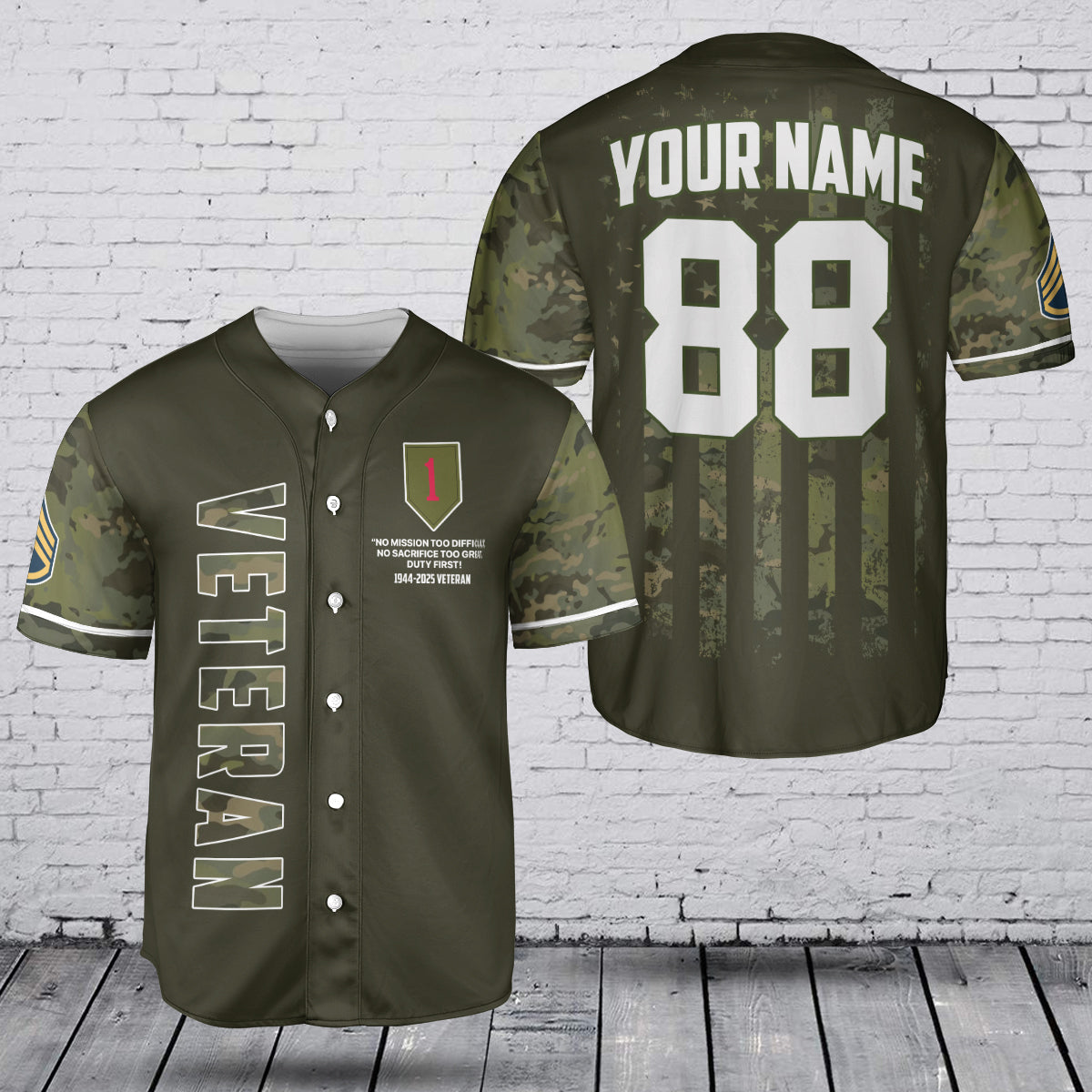 Custom Name, Rank & Year 1st Infantry Division (Big Red One) Proud To be A Veteran of America Baseball Jersey TT2603PK09