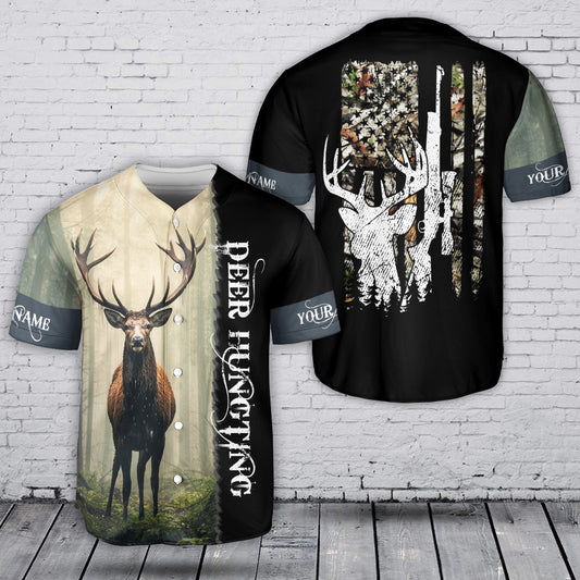 Custom Name Deer Hunting In The Forest Baseball Jersey