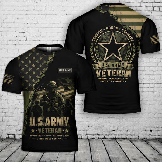 Custom Name US Army Veteran 3D T-Shirt