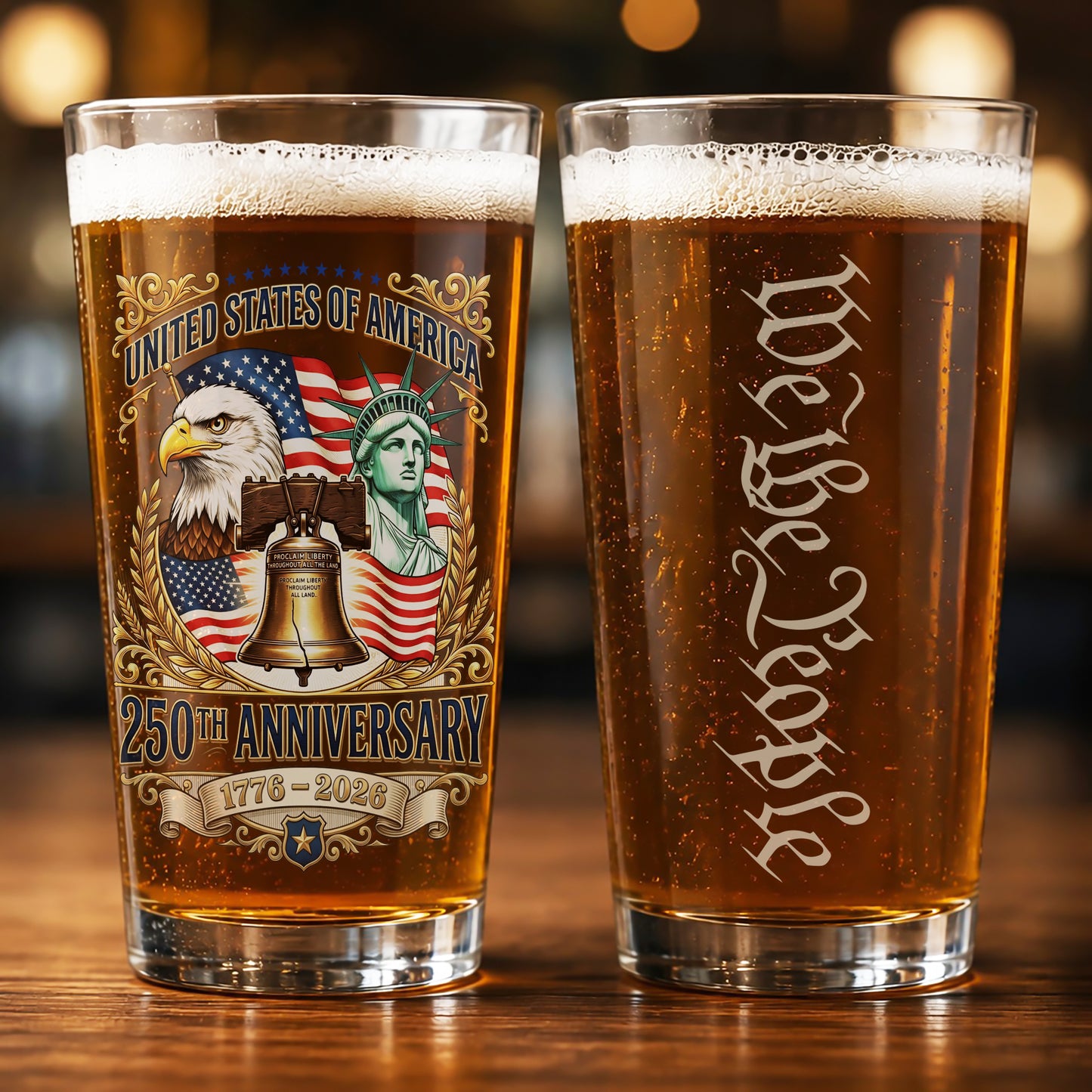 250th Anniversary United States, 1776-2026 Patriotic USA Pint Glass Beer Mug