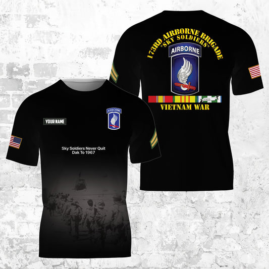 Custom Name & Rank 173rd Airborne Brigade Dak To Veteran 3D T-shirt