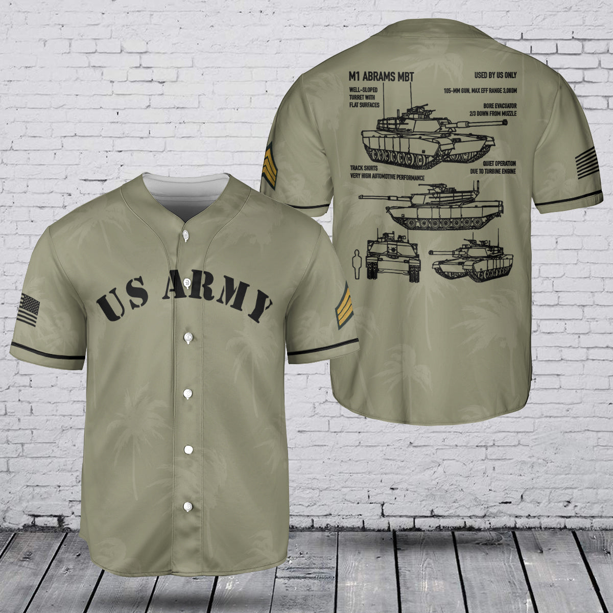 Custom Rank U.S Army M1 Abrams Baseball Jersey
