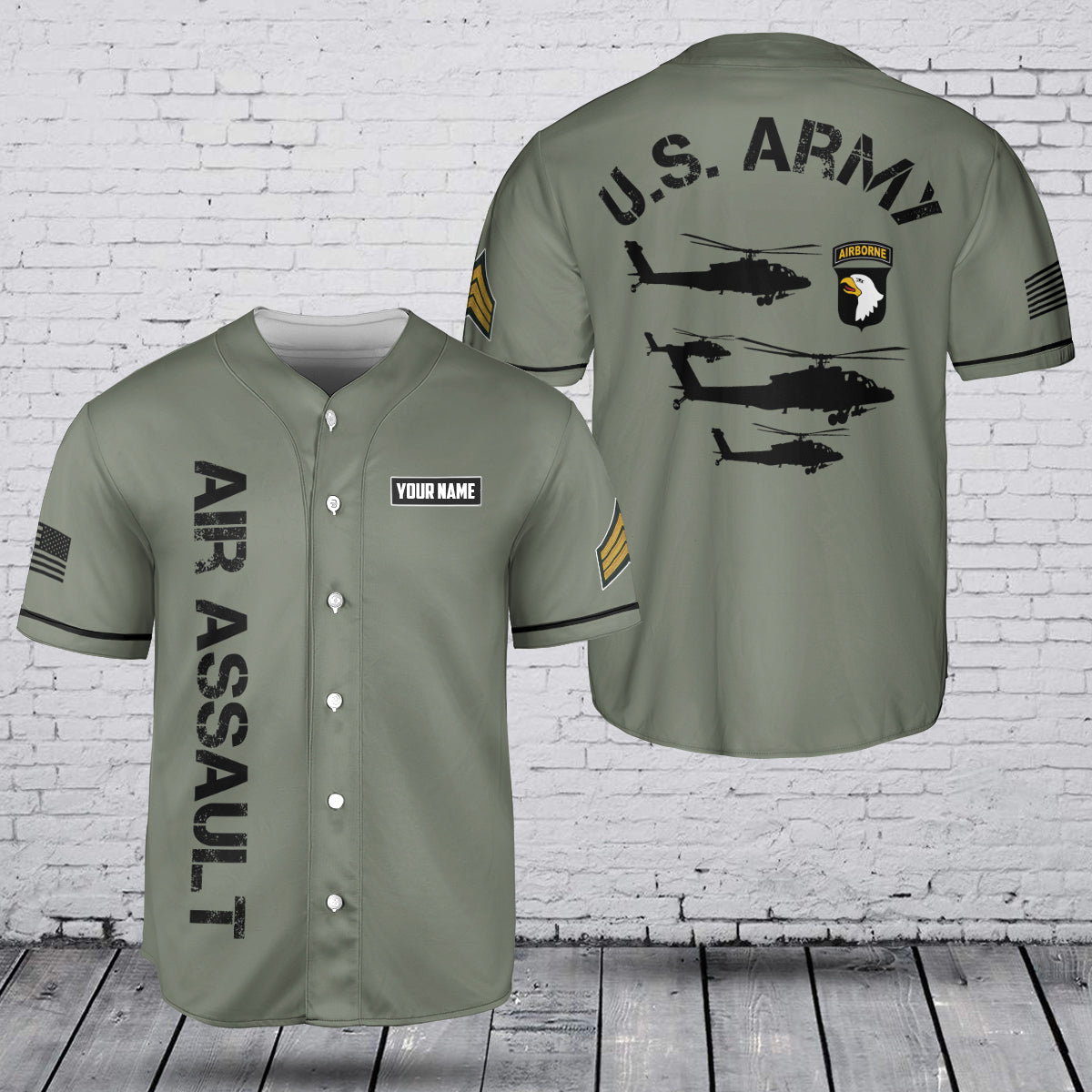 Custom Name & Rank U.S Army 101st Airborne Division UH-60 Black Hawk Baseball Jersey