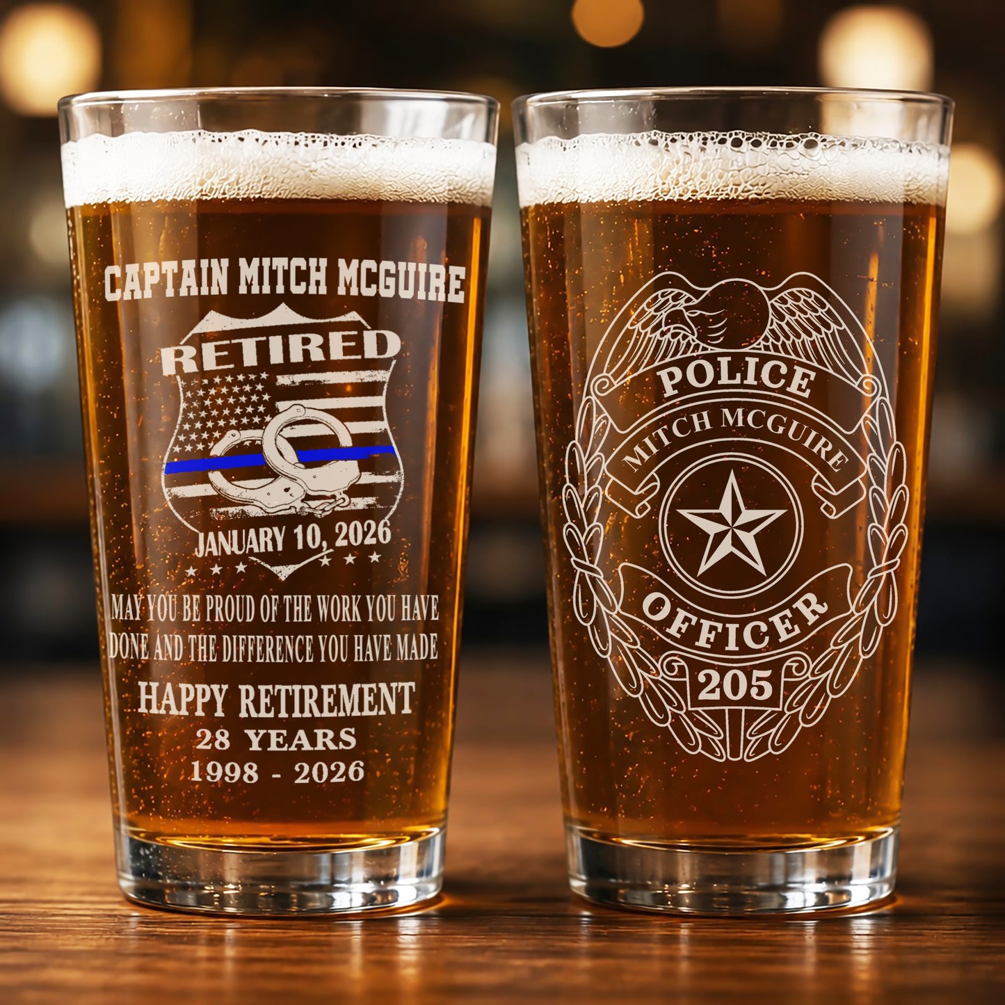 Personalized Police Officer 16oz Print Beer Glass TT1205PK08
