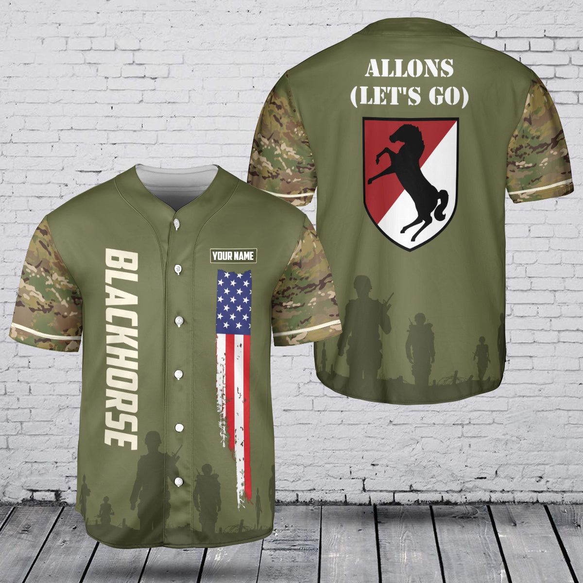Custom Name 11th Armored Cavalry Regiment (Blackhorse Regiment) Baseball Jersey
