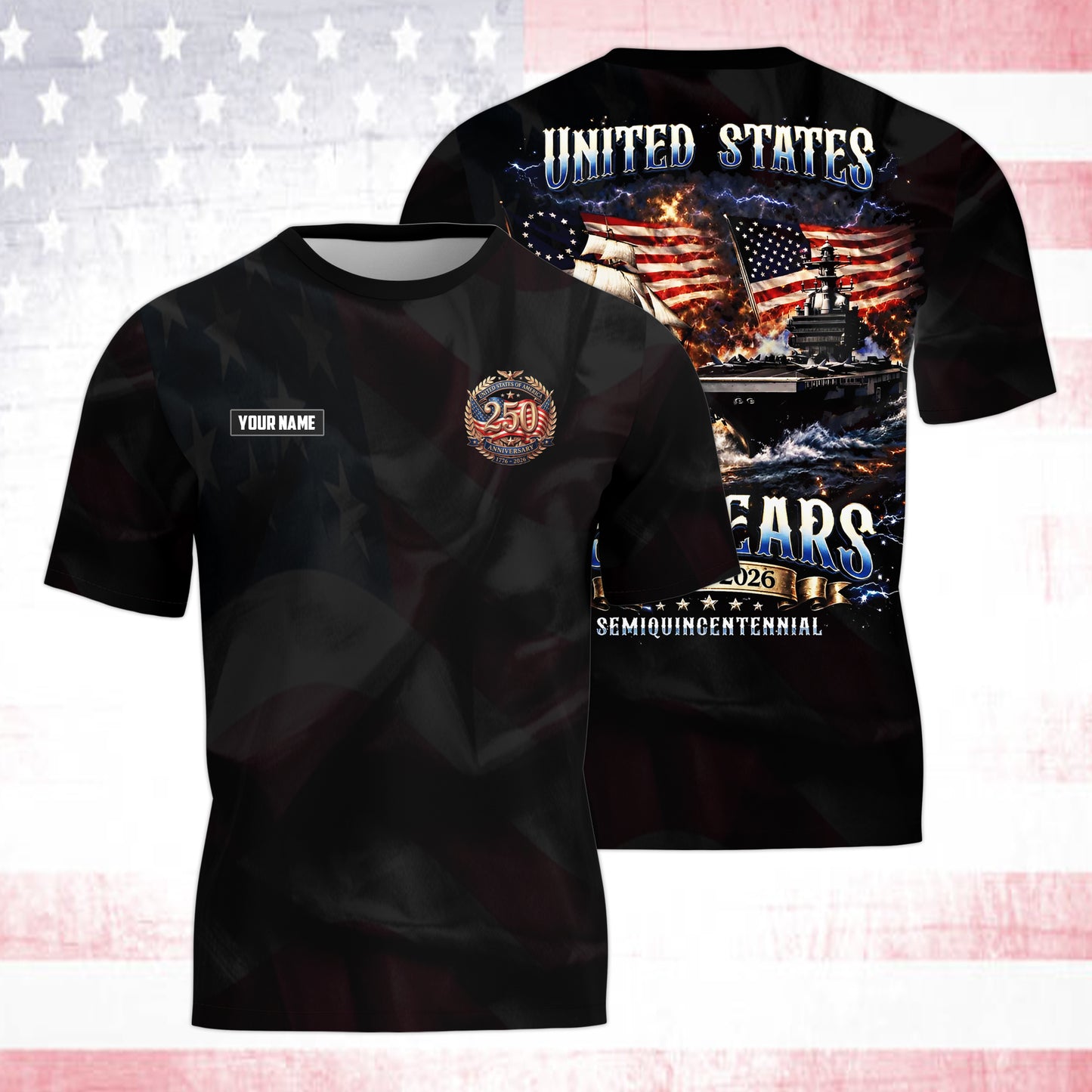 Custom Name America 250th Anniversary, USA Independence Day 4 of July T-shirt