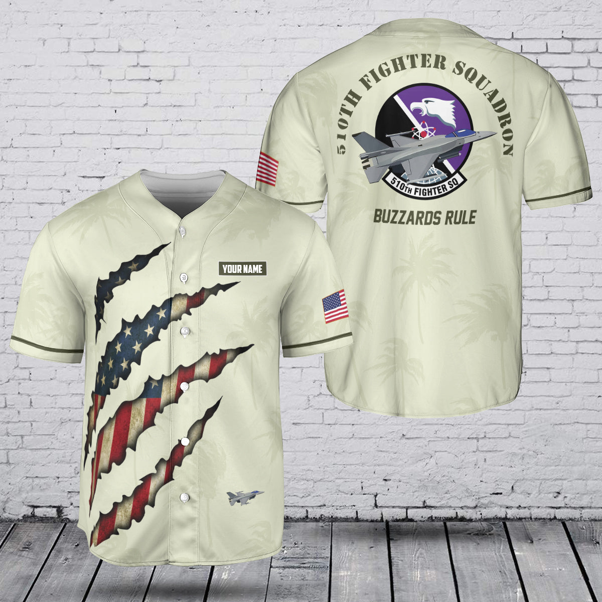 Custom Name USAF 510th Fighter Squadron F-16 Fighting Falcon  Baseball Jersey
