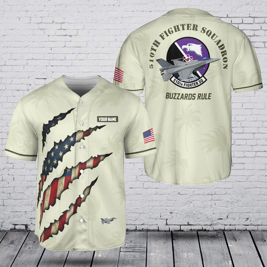 Custom Name USAF 510th Fighter Squadron F-16 Fighting Falcon  Baseball Jersey