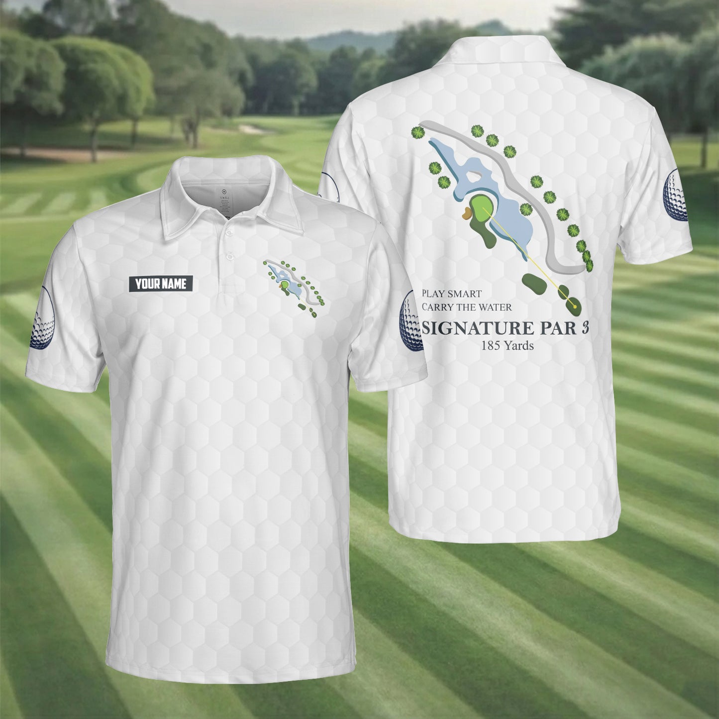 Custom Name Par 3 Over Water Golf Course Map Polo Shirt