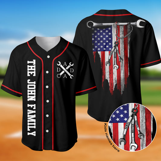 Custom Kids Names Mechanic Dad Father's Day Baseball Jersey