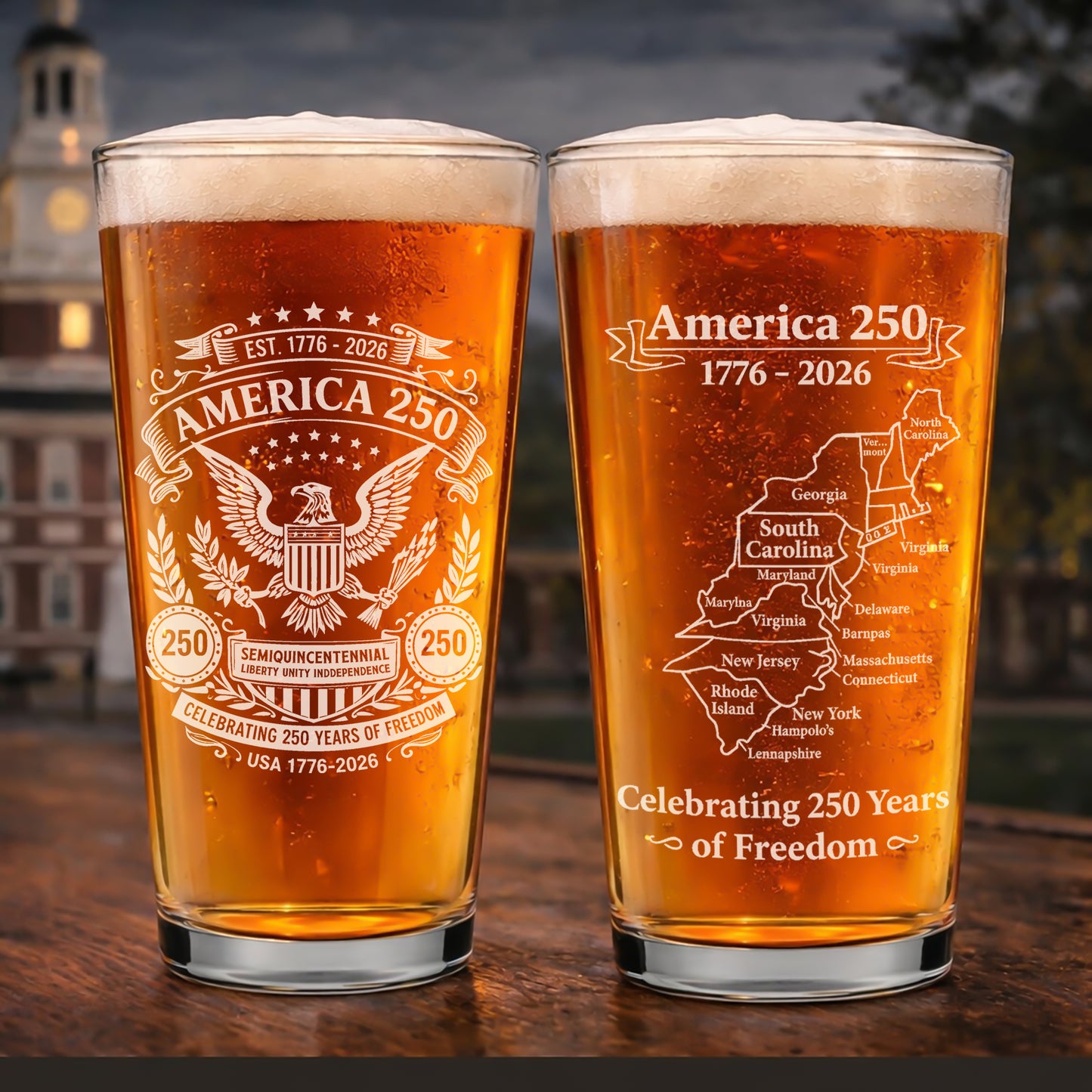 250th Anniversary United States, 1776-2026 Patriotic USA Pint Glass Beer Mug